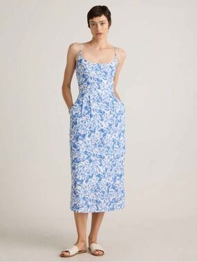 Blue Floral Spaghetti-Strap Midi Dress